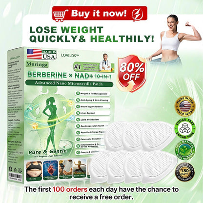 LOVILDS™ Moringa · Berberine × NAD+ 𝟏𝟎-𝐢𝐧-𝟏 𝐀𝐝𝐯𝐚𝐧𝐜𝐞𝐝 𝐍𝐚𝐧𝐨 𝐌𝐢𝐜𝐫𝐨𝐧𝐞𝐞𝐝𝐥𝐞 𝐏𝐚𝐭𝐜𝐡 — 𝐎𝐧𝐜𝐞 𝐃𝐚𝐢𝐥𝐲, 𝐕𝐢𝐬𝐢𝐛𝐥𝐞 𝐑𝐞𝐬𝐮𝐥𝐭𝐬 𝐢𝐧 𝟕 𝐃𝐚𝐲𝐬